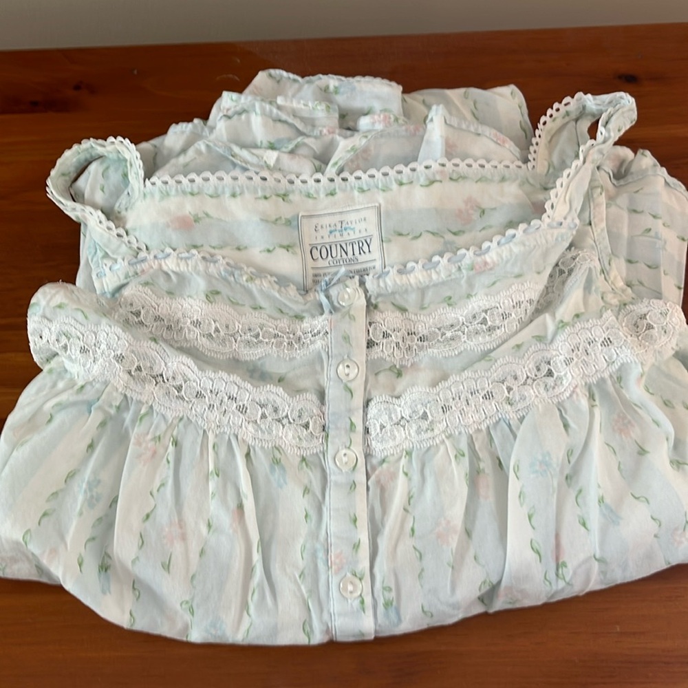 Light Blue Floral Lace-Trim Nightgown